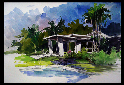 Hand-painted landscape architecture