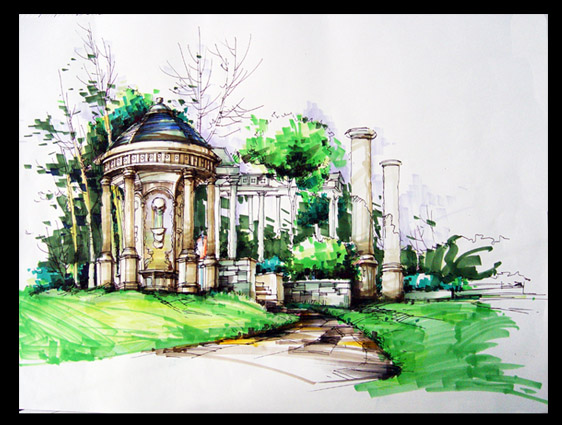 Hand-painted landscape architecture
