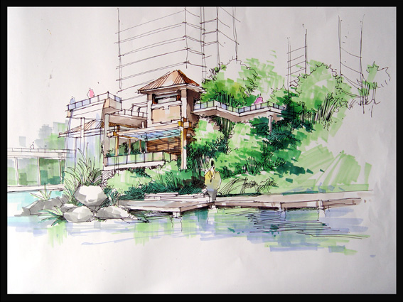 Hand-painted landscape architecture